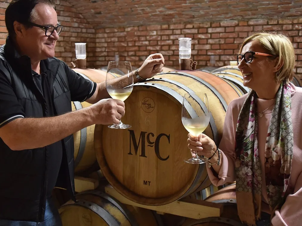 A tasting in the McC barrel cellar