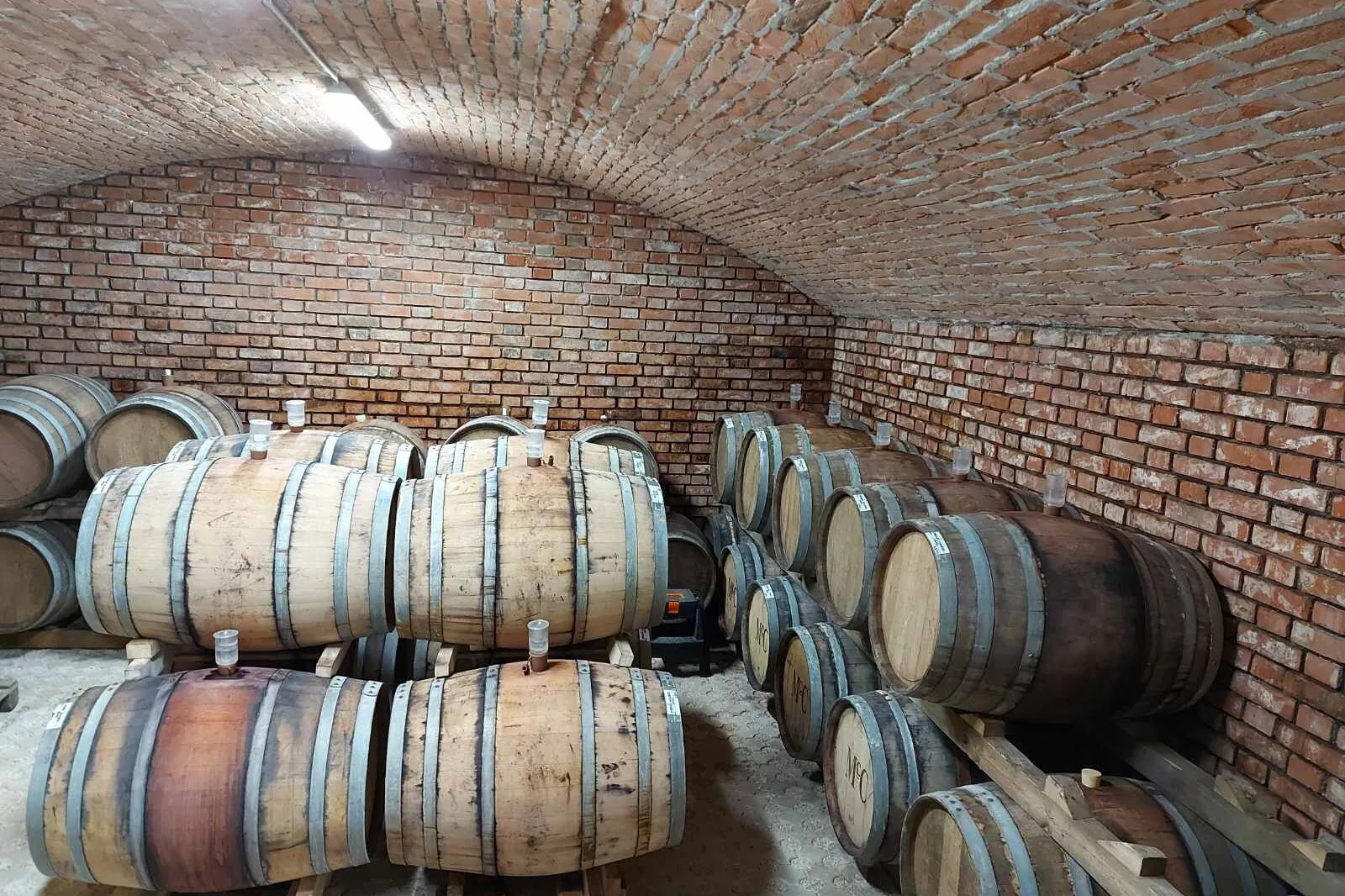 Oak barrels in the McCulloch Wines cellar